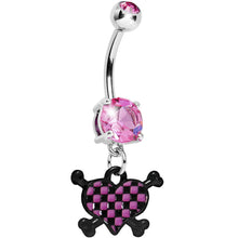 将图片加载到图库查看器，Pink Gem Crossbones Checkerboard Heart Belly Ring
