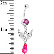 Load image into Gallery viewer, Pink Gem Teardrop Angel Wing Dangle Belly Ring
