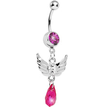 Load image into Gallery viewer, Pink Gem Teardrop Angel Wing Dangle Belly Ring
