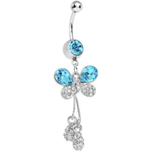 Load image into Gallery viewer, Aqua Gem Butterfly Dewdrops Belly Ring
