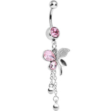将图片加载到图库查看器，Pink Gem Paved Wing Butterfly Chain Drop Belly Ring
