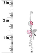 将图片加载到图库查看器，Pink Gem Paved Wing Butterfly Chain Drop Belly Ring
