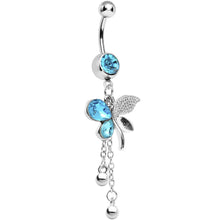 Load image into Gallery viewer, Aqua Gem Paved Wing Butterfly Chain Drop Belly Ring
