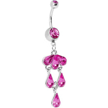 Load image into Gallery viewer, Fuchsia Gem Tri Petal Floral Cascade Belly Ring
