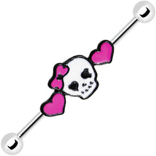 Load image into Gallery viewer, 14G Stainless Steel Lady Skull Hearts Industrial Barbell 38mm
