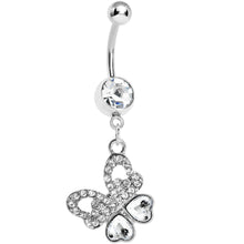 将图片加载到图库查看器，Crystalline Gem Paved Heart Wing Butterfly Belly Ring
