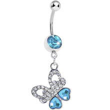 Load image into Gallery viewer, Aqua Gem Paved Heart Wing Butterfly Belly Ring

