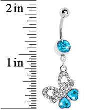 Load image into Gallery viewer, Aqua Gem Paved Heart Wing Butterfly Belly Ring
