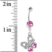 Load image into Gallery viewer, Pink Gem Paved Heart Wing Butterfly Belly Ring
