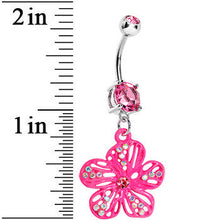 Load image into Gallery viewer, Pink Gem Aurora Hibiscus Flower Belly Ring

