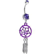 将图片加载到图库查看器，Violet Gem Neon Web Dreamcatcher Belly Ring
