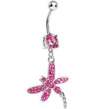 将图片加载到图库查看器，Pink Gem Paved Dragonfly Dangle Belly Ring
