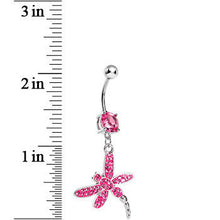 将图片加载到图库查看器，Pink Gem Paved Dragonfly Dangle Belly Ring
