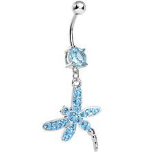 将图片加载到图库查看器，Aqua Gem Paved Dragonfly Dangle Belly Ring
