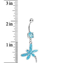 将图片加载到图库查看器，Aqua Gem Paved Dragonfly Dangle Belly Ring
