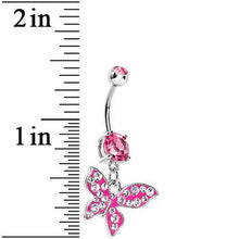 Load image into Gallery viewer, Pink Gem Paved Flyaway Butterfly Belly Ring
