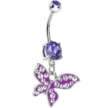 将图片加载到图库查看器，Violet Gem Paved Flyaway Butterfly Belly Ring
