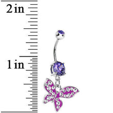 将图片加载到图库查看器，Violet Gem Paved Flyaway Butterfly Belly Ring
