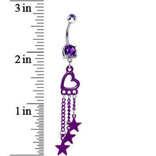 将图片加载到图库查看器，Purple Gem Hollow Heart Star Chains Belly Ring
