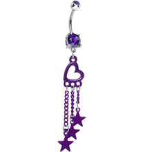 将图片加载到图库查看器，Purple Gem Hollow Heart Star Chains Belly Ring
