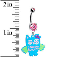 Load image into Gallery viewer, Pink Gem Save the Hooters Awareness Owl Belly Ring
