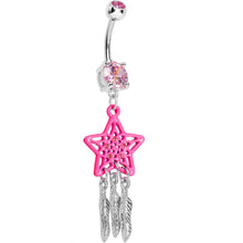 Load image into Gallery viewer, Pink Gem Shining Star Dreamcatcher Belly Ring
