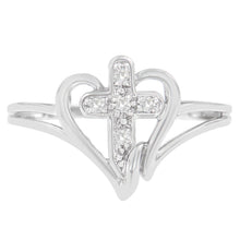 Load image into Gallery viewer, 10K White Gold Diamond-Accented Cross &amp; Open Heart Promise Fashion Ring (H-I Color, I1-I2 Clarity) - Size 7
