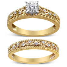 将图片加载到图库查看器，14K Yellow Gold Plated .925 Sterling Silver 1/5 Cttw Diamond Art Deco Style Engagement Ring Bridal Set (I-J Color, I3 Clarity) - Ring Size 7

