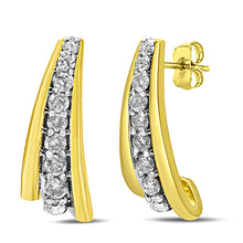 Load image into Gallery viewer, 10K Yellow Gold Plated .925 Sterling Silver 0.50 Cttw Round Diamond Graduated Huggie Earrings (I-J Color, I2-I3 Clarity)
