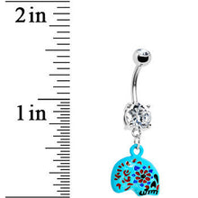Load image into Gallery viewer, Crystalline Gem Aqua Sugar Skull Floral Belly Ring
