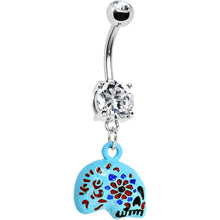Load image into Gallery viewer, Crystalline Gem Aqua Sugar Skull Floral Belly Ring

