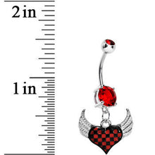 Load image into Gallery viewer, Red Gem Flying Checker Heart Belly Ring
