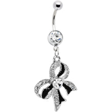 Load image into Gallery viewer, Crystalline Gem Black Tie Bow Dangle Belly Ring
