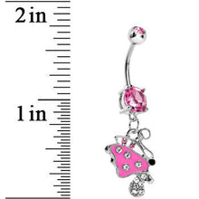 Load image into Gallery viewer, Pink Gem Side Flyer Butterfly Dangle Belly Ring
