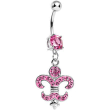 Load image into Gallery viewer, Pink Gem Fleur de Lis Belly Ring
