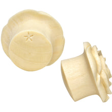 Load image into Gallery viewer, 7/8 Organic White Crocodile Wood Rose Flower Hand Carved Plug Set
