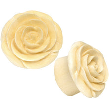 Load image into Gallery viewer, 7/8 Organic White Crocodile Wood Rose Flower Hand Carved Plug Set
