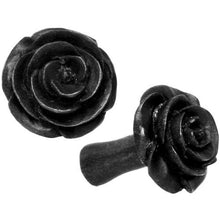 Load image into Gallery viewer, 6G Organic Arang Wood Rose Flower Hand Carved Plug Set
