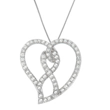 Load image into Gallery viewer, 14K White Gold 1.0 Cttw White Diamond Awareness Ribbon &amp; Open Heart 18" Pendant Necklace (H-I Color, I1-I2 Clarity) - White Diamond Ribbon
