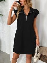 Load image into Gallery viewer, Retro Brown Half-Zip Cap Sleeve Mini Dress Classic &amp; Vintage Design Dress For Girls
