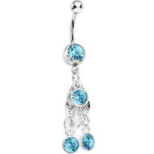 Load image into Gallery viewer, Aqua Gem Leaf Dangle Belly Ring
