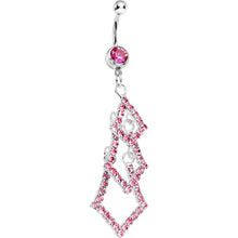 Load image into Gallery viewer, Pink Gem Diamond Shaped Trio Dangle Belly Ring
