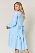 Load image into Gallery viewer, Light Green Double Take Full Size V-Neck Sleeve Tiered Dress with Pockets Elegant &amp; Comfortable Casual Dress
