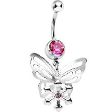 将图片加载到图库查看器，Pink Gem Butterfly Snowflake Dangle Belly Ring
