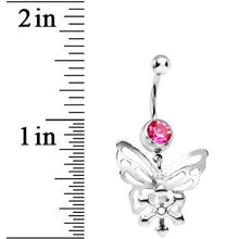 将图片加载到图库查看器，Pink Gem Butterfly Snowflake Dangle Belly Ring
