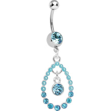 Load image into Gallery viewer, Blue Gem Faux Pearl Teardrop Dangle Belly Ring
