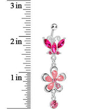 将图片加载到图库查看器，Pink Gem Butterfly Flower Drop Belly Ring

