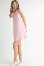 将图片加载到图库查看器，Linen Mix Side Ric Rac A-Line Mini Dress for Women – Casual Mini Dress, Summer Dress, A-Line Dress, Chic Peasant Dress, Vacation Dress, Flattering Fit Dress
