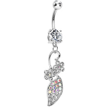 Load image into Gallery viewer, Clear and Aurora Paved Gem Elaborate Floral Vine Belly Ring
