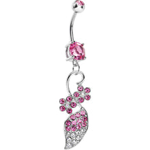 Load image into Gallery viewer, Pink and Clear Paved Gem Elaborate Floral Vine Belly Ring
